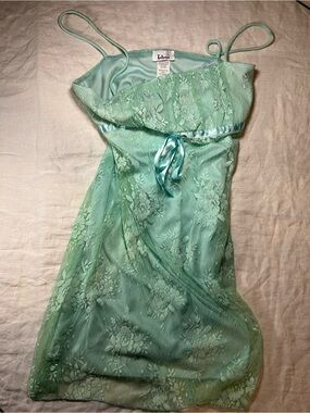 Taboo Mint Lace Slip Dress with Satin Tie